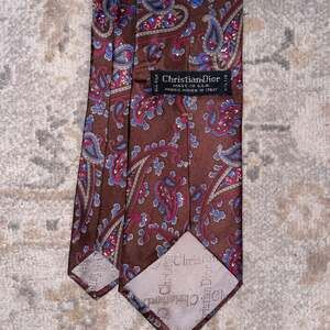 Christian Dior Vintage All Silk Brown Paisley Tie Made in USA
